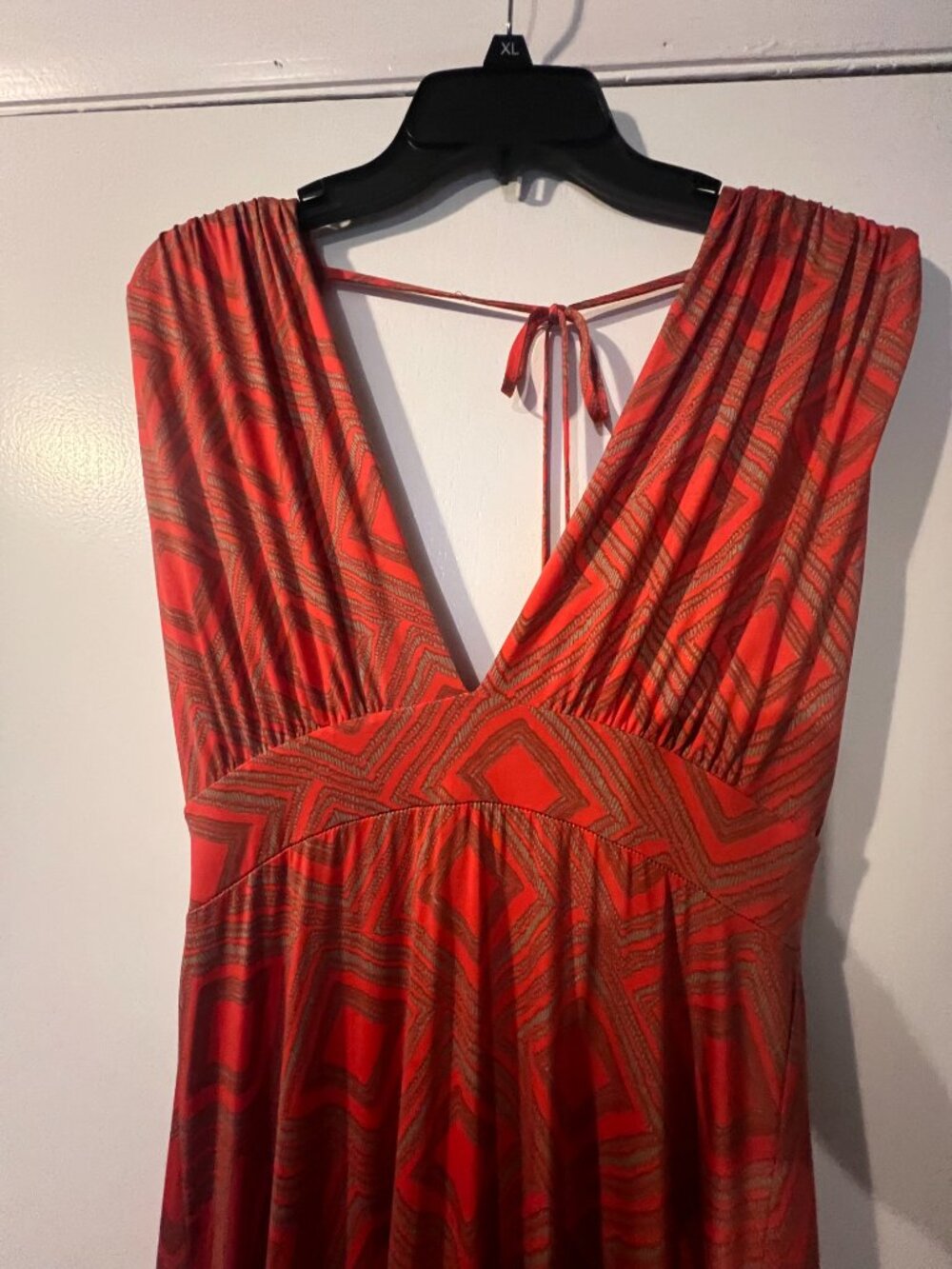 Vintage Veronica M Red Geo Print Maxi Dress Size S - Picture 2 of 5